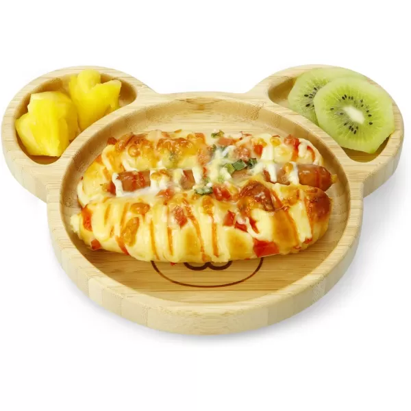 PandaEar Bamboo Wooden Baby Plates with Suction Divided Unbreakable NonSlip Panda Shape