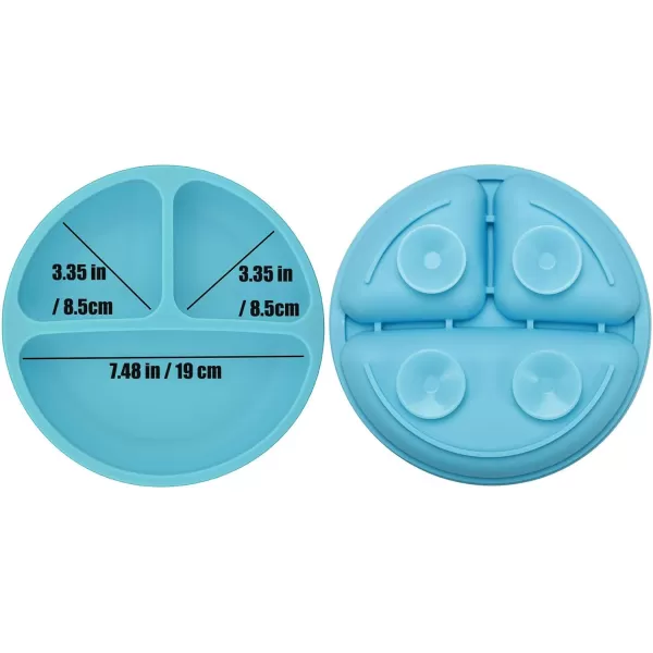 PandaEar Divided Unbreakable Silicone Baby and Toddler Plates  3 Pack  NonSlip  Dishwasher and Microwave Safe  Silicone Blue Green BrownBlue Green Yellow