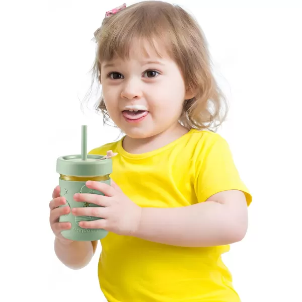 PandaEar Kids ampamp Toddler Glass Cups 4 Pack Glass Mason Jar Cups 845 oz with Silicone Sleeves ampamp Straws Toddler SpillProof Smoothie ampamp Snack Cups