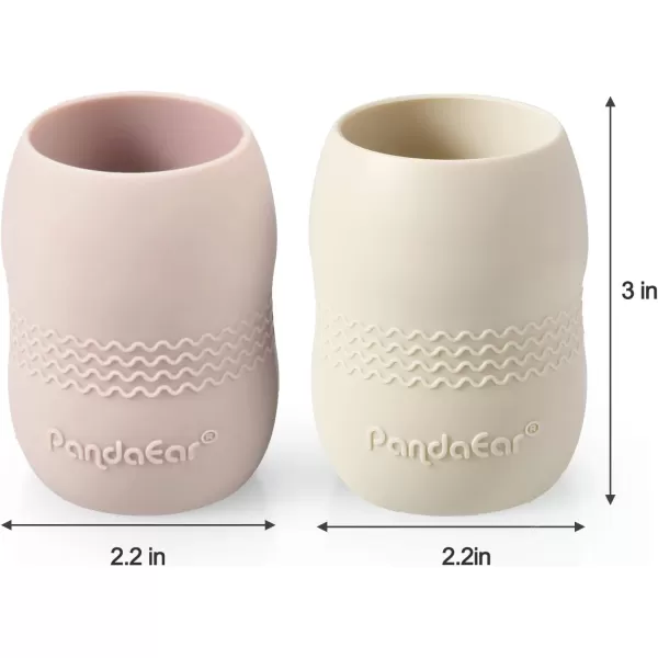 PandaEar Silicone Baby Feeding Set 2 Pack Silicone Divided Suction Plate and 2 Pack Tiny Cup with 2 Spoons 2 Forks Baby Led Weaning Supplies Self Feeding Eating Utensils Light TanWalnutLight TanPink