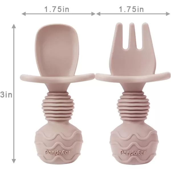 PandaEar Silicone Baby Feeding Set 2 Pack Silicone Divided Suction Plate and 2 Pack Tiny Cup with 2 Spoons 2 Forks Baby Led Weaning Supplies Self Feeding Eating Utensils Light TanWalnutLight TanPink