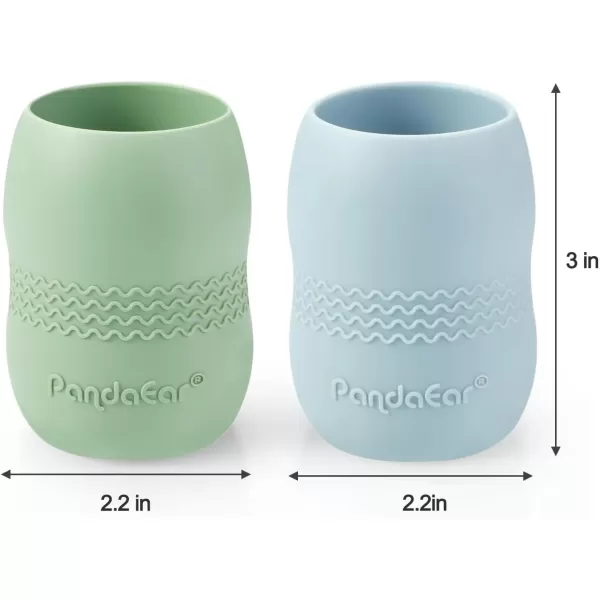 PandaEar Silicone Baby Feeding Set 2 Pack Silicone Divided Suction Plate and 2 Pack Tiny Cup with 2 Spoons 2 Forks Baby Led Weaning Supplies Self Feeding Eating Utensils Light TanWalnutBlueGreen