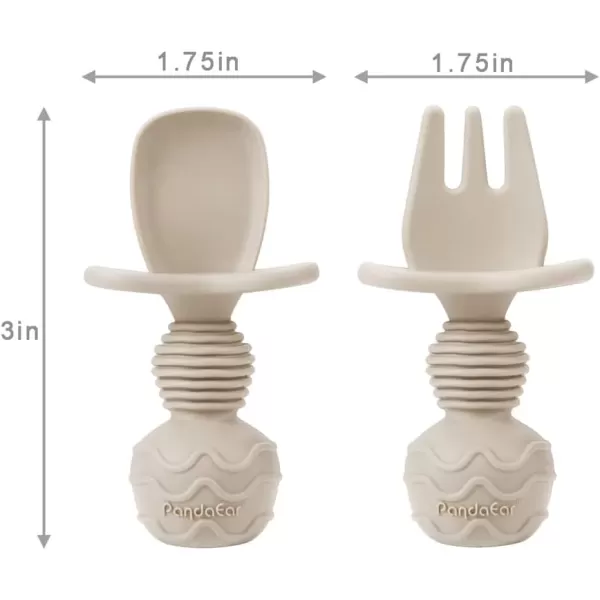 PandaEar Silicone Baby Feeding Set 2 Pack Silicone Divided Suction Plate and 2 Pack Tiny Cup with 2 Spoons 2 Forks Baby Led Weaning Supplies Self Feeding Eating Utensils Light TanWalnutLight TanWalnut