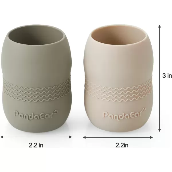 PandaEar Silicone Baby Feeding Set 2 Pack Silicone Divided Suction Plate and 2 Pack Tiny Cup with 2 Spoons 2 Forks Baby Led Weaning Supplies Self Feeding Eating Utensils Light TanWalnutLight TanWalnut