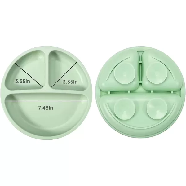 PandaEar Silicone Baby Feeding Set 2 Pack Silicone Divided Suction Plate and 2 Pack Tiny Cup with 2 Spoons 2 Forks Baby Led Weaning Supplies Self Feeding Eating Utensils Light TanWalnutBlueGreen