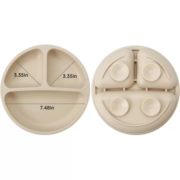 PandaEar Silicone Baby Feeding Set 2 Pack Silicone Divided Suction Plate and 2 Pack Tiny Cup with 2 Spoons 2 Forks Baby Led Weaning Supplies Self Feeding Eating Utensils Light TanWalnutLight TanWalnut