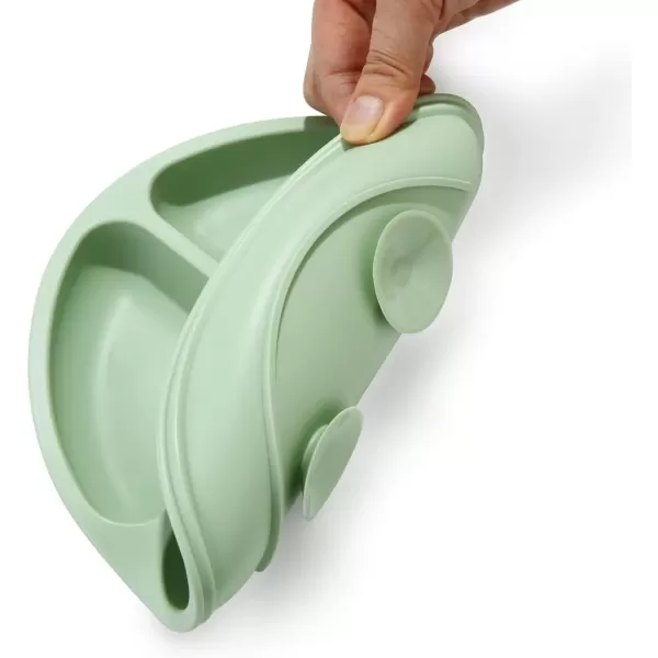 PandaEar Silicone Baby Feeding Set 2 Pack Silicone Divided Suction Plate and 2 Pack Tiny Cup with 2 Spoons 2 Forks Baby Led Weaning Supplies Self Feeding Eating Utensils Light TanWalnutBlueGreen