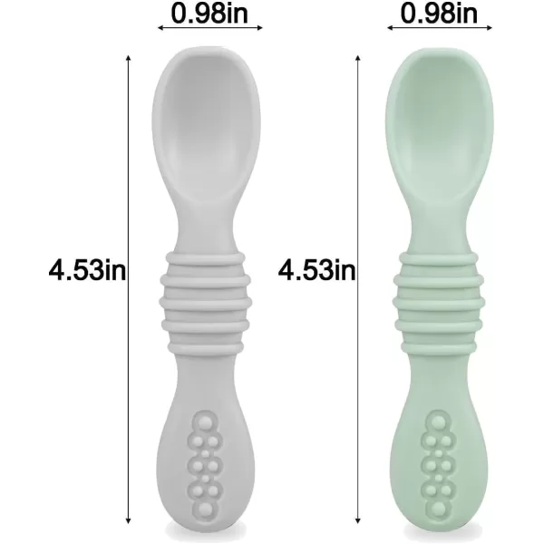 PandaEar Silicone Baby Feeding Set 2 Pack Silicone Divided Suction Plate with 2 Pack Spoons  Baby Led Weaning Supplies Self Feeding Eating Utensils GreenGrey
