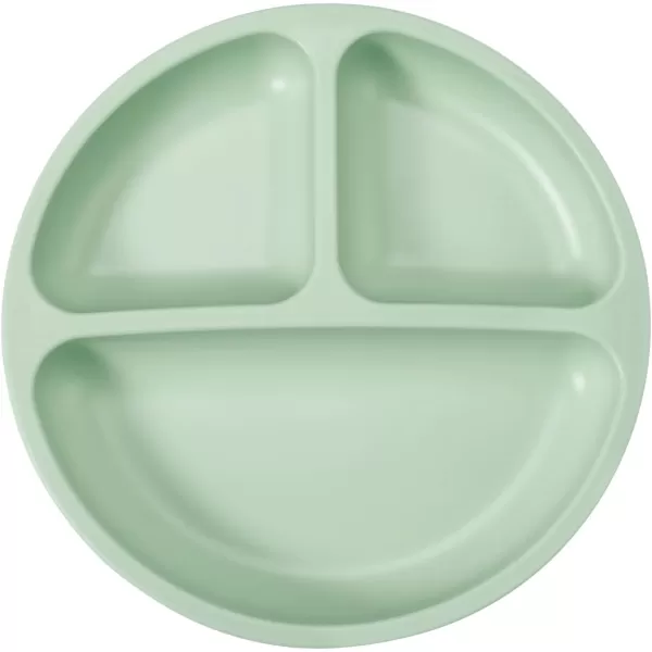 PandaEar Silicone Baby Feeding Set 2 Pack Silicone Divided Suction Plate with 2 Pack Spoons  Baby Led Weaning Supplies Self Feeding Eating Utensils GreenGrey
