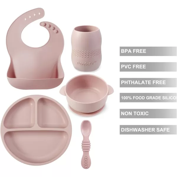 PandaEar Silicone Baby Feeding Set 612 Months Baby LED Weaning Supplies Infant Toddler Feeding Set Silicone Baby Bib  Baby Plate with Suction  Baby Cup  Baby Bowls and Spoon First Stage SetPink
