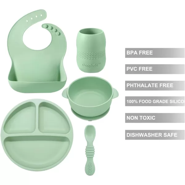 PandaEar Silicone Baby Feeding Set 612 Months Baby LED Weaning Supplies Infant Toddler Feeding Set Silicone Baby Bib  Baby Plate with Suction  Baby Cup  Baby Bowls and Spoon First Stage SetGreen