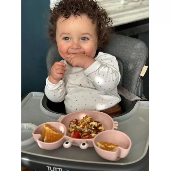 PandaEar Silicone Baby Feeding Set Silicone Divided Suction Crab Plate and Tiny Cup with Spoons ampamp Forks Baby Led Weaning Supplies Self Feeding Eating Utensils Pink