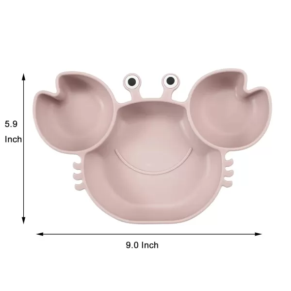 PandaEar Silicone Baby Feeding Set Silicone Divided Suction Crab Plate and Tiny Cup with Spoons ampamp Forks Baby Led Weaning Supplies Self Feeding Eating Utensils Pink