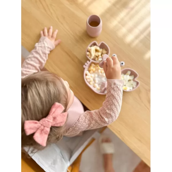 PandaEar Silicone Baby Feeding Set Silicone Divided Suction Crab Plate and Tiny Cup with Spoons ampamp Forks Baby Led Weaning Supplies Self Feeding Eating Utensils Pink
