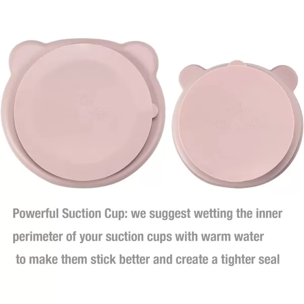 PandaEar Silicone Baby Feeding Set  Silicone Suction Toddler Plate Suction Bowl and Spoon for Self Feeding  Baby Led Weaning Supplies Eating Utensils Bear Shape Pink