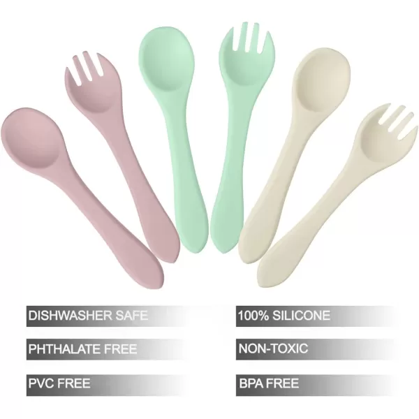PandaEar Silicone Baby Spoon and Fork Set 6 Pack First Stage Baby Self Feeding Spoons 6 Months Toddler Baby Utensils 612 Months Infant Baby LED Weaning Spoons Feeding Supplies