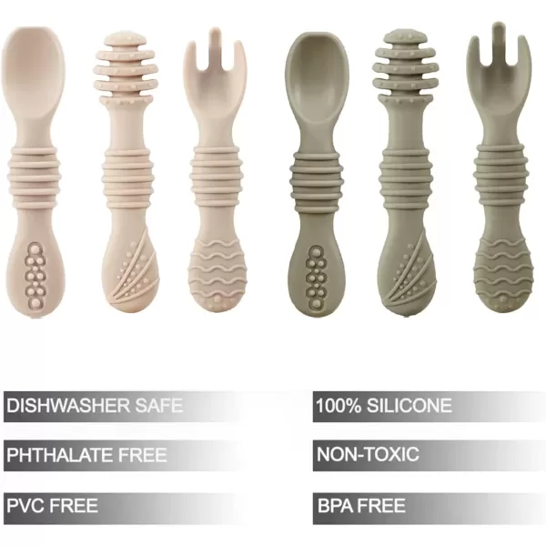 PandaEar Silicone Baby Spoons ampamp Fork Feeding Set 6 Pack  BPA Free Fist Stage Silicone Self Feeding Utensils for Infant Baby Led Weaning Ages 6  Months