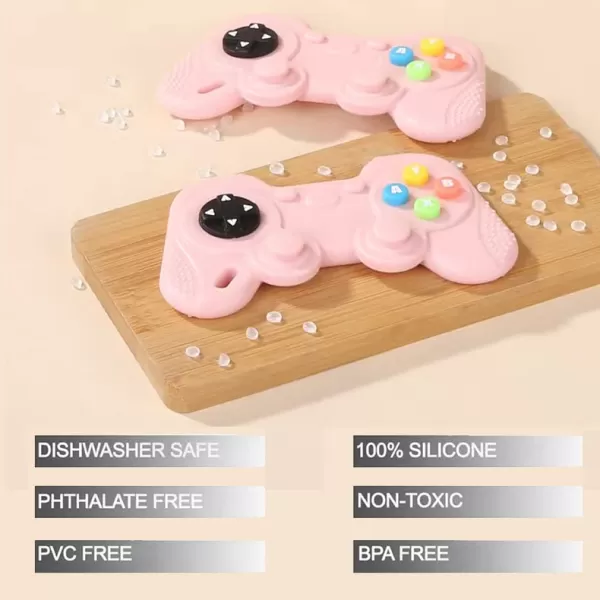 PandaEar Silicone Baby Teething Toys  Remote Control ampamp Game Pad Teether Toys for Babies 618 Months  BPA Free Sensory Chew Toys Natural Freezer Safe for Infants Toddlers Beige ampamp Pink