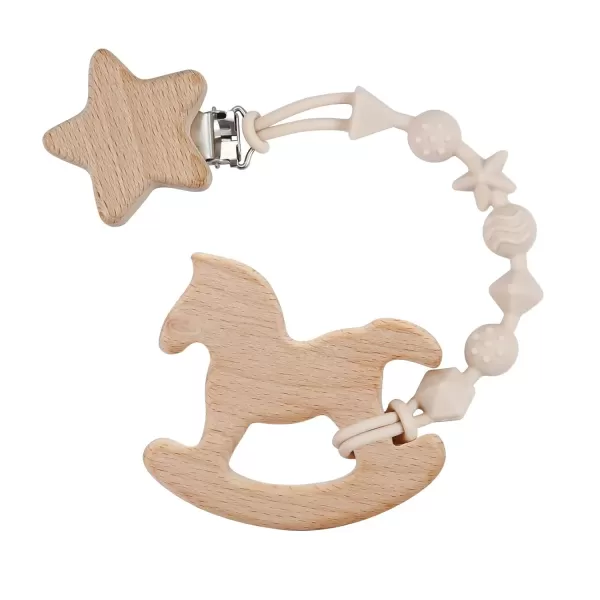 PandaEar Silicone Pacifier Clips for Boys and Girls 4 Pack Baby Binky Holder Clips Pacifier Strap Lanyard Chain ampamp Wooden Teething Toy with One Piece Design Fit All Teethers Toys Neutral