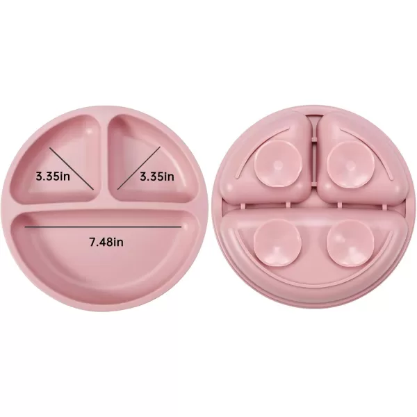 PandaEar Silicone Suction Plates for Babies ampamp Toddlers 3 Pack Divided Unbreakable Plates with Lid  NonSlip  Dishwasher and Microwave Safe Creamy Grey BrownPink Green Red