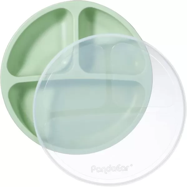 PandaEar Silicone Suction Plates for Babies ampamp Toddlers 3 Pack Divided Unbreakable Plates with Lid  NonSlip  Dishwasher and Microwave Safe Creamy Grey BrownPink Green Red