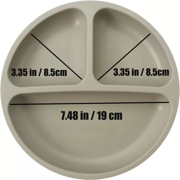PandaEar Silicone Suction Plates for Babies ampamp Toddlers 3 Pack Divided Unbreakable Plates with Lid  NonSlip  Dishwasher and Microwave Safe Creamy Grey BrownCreamy Gray Brown