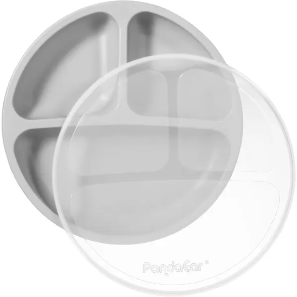 PandaEar Silicone Suction Plates for Babies ampamp Toddlers 3 Pack Divided Unbreakable Plates with Lid  NonSlip  Dishwasher and Microwave Safe Creamy Grey BrownCreamy Gray Brown