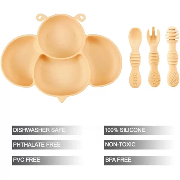 PandaEar Silicone Suction Plates with 3 Spoons Forks for Babies ampamp Toddlers Divided Unbreakable Toddler Plate Baby Led Weaning Supplies Self Feeding Eating Utensils BPAFree