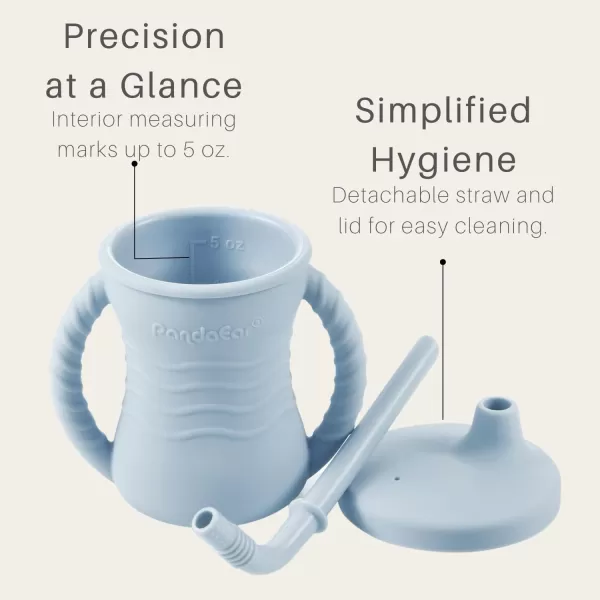 PandaEar Silicone Training Cup 2 Pack Baby Drinking Sippy Cups with Handles ampamp Straw for Baby and Toddler 6 Months PinkampampGreyDark BlueLight Blue