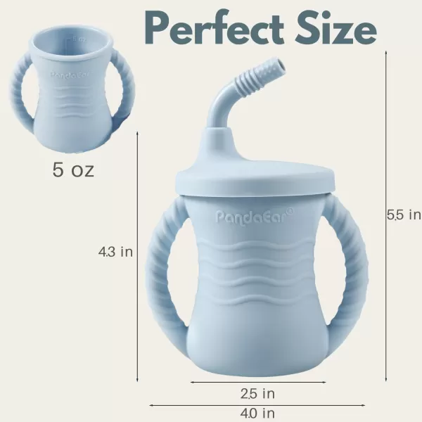 PandaEar Silicone Training Cup 2 Pack Baby Drinking Sippy Cups with Handles ampamp Straw for Baby and Toddler 6 Months PinkampampGreyDark BlueLight Blue