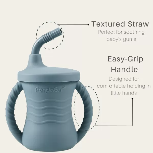 PandaEar Silicone Training Cup 2 Pack Baby Drinking Sippy Cups with Handles ampamp Straw for Baby and Toddler 6 Months PinkampampGreyDark BlueLight Blue