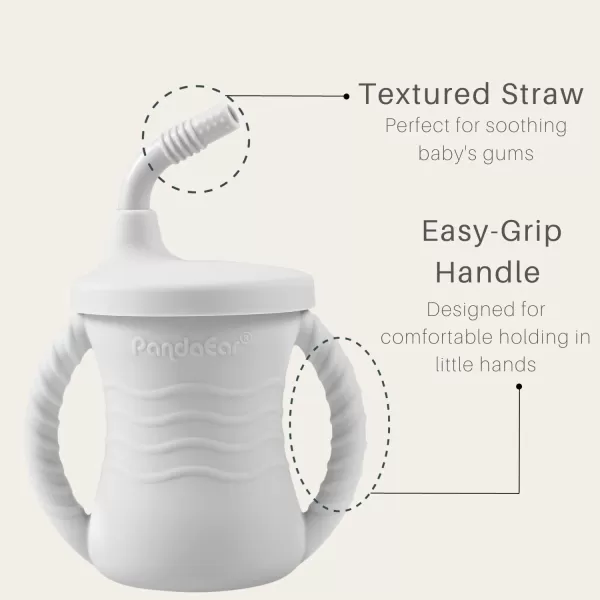 PandaEar Silicone Training Cup 2 Pack Baby Drinking Sippy Cups with Handles ampamp Straw for Baby and Toddler 6 Months PinkampampGreyPinkGrey