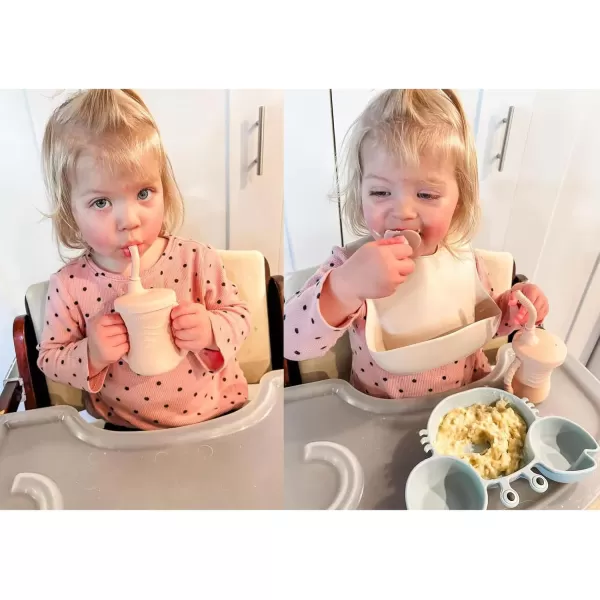 PandaEar Silicone Training Cup 2 Pack Baby Drinking Sippy Cups with Handles ampamp Straw for Baby and Toddler 6 Months PinkampampGreyPinkGrey