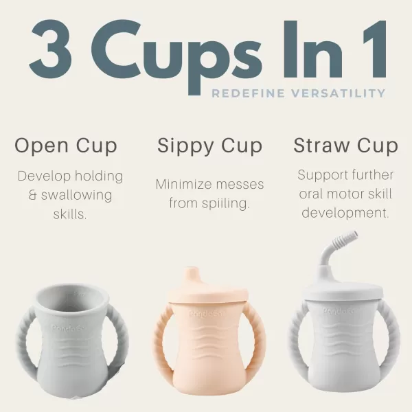 PandaEar Silicone Training Cup 2 Pack Baby Drinking Sippy Cups with Handles ampamp Straw for Baby and Toddler 6 Months PinkampampGreyPinkGrey