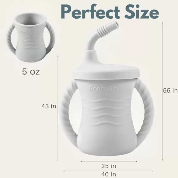 PandaEar Silicone Training Cup 2 Pack Baby Drinking Sippy Cups with Handles ampamp Straw for Baby and Toddler 6 Months PinkampampGreyPinkGrey