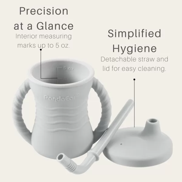 PandaEar Silicone Training Cup 2 Pack Baby Drinking Sippy Cups with Handles ampamp Straw for Baby and Toddler 6 Months PinkampampGreyPinkGrey