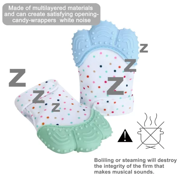 PandaEar Soothing Teething Mitten 2 Pack Pain Relief Protection Glove Stimulating Teether 012 Months Blue GreenBlue Green