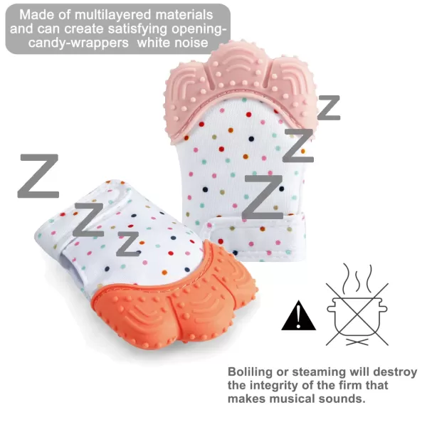PandaEar Soothing Teething Mitten 2 Pack Pain Relief Protection Glove Stimulating Teether 012 Months Blue GreenOrange Pink