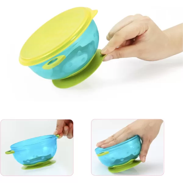 PandaEar Stay Put Spill Proof Stackable Baby Suction Bowls 3 Sizes for Toddlers with Silicone Feeding Utensils and Secure Lids BPA Free