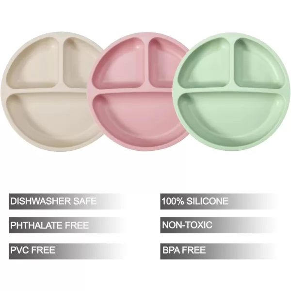 PandaEar Suction Plates for Toddler 3 Pack Divided Baby Plates with Suction 100 Food Grade Silicone Toddler Plates NonSlip Baby Led Weaning Supplies Microwave ampamp Dishwasher Safe