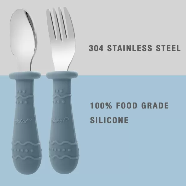 PandaEar Toddler Utensils 6 Pack Kids Spoons and Forks 188 Stainless Steel ampamp Food Grade Silicone Children Silverware Set Dishwasher Safe Light TanWalnutBlueBlueBrownRed