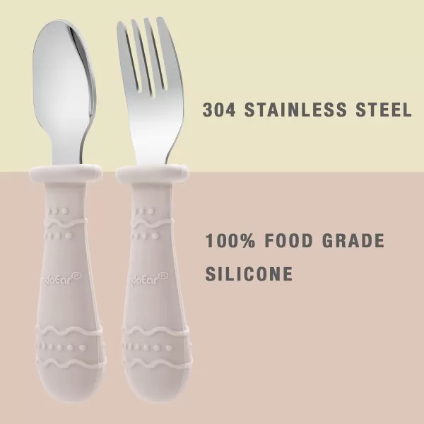 PandaEar Toddler Utensils 6 Pack Kids Spoons and Forks 188 Stainless Steel ampamp Food Grade Silicone Children Silverware Set Dishwasher Safe Light TanWalnutBlueLight TanWalnutBlue