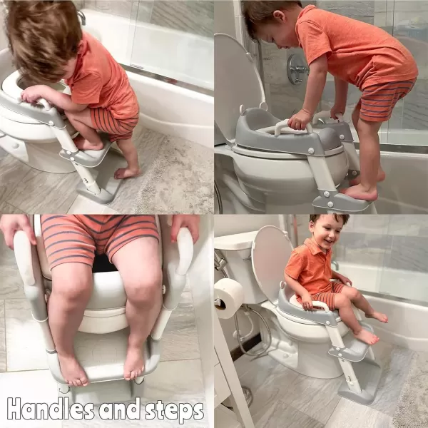 PandaEar Toilet Potty Training Seat with Step Stool Ladder Comfortable Safe Potty Seat with AntiSlip Pads Ladder for Kids Boys Girls Toddlers GreyGray