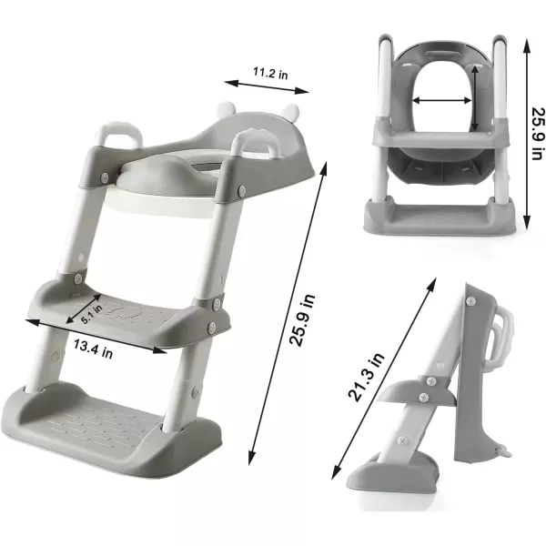 PandaEar Toilet Potty Training Seat with Step Stool Ladder Comfortable Safe Potty Seat with AntiSlip Pads Ladder for Kids Boys Girls Toddlers GreyGray