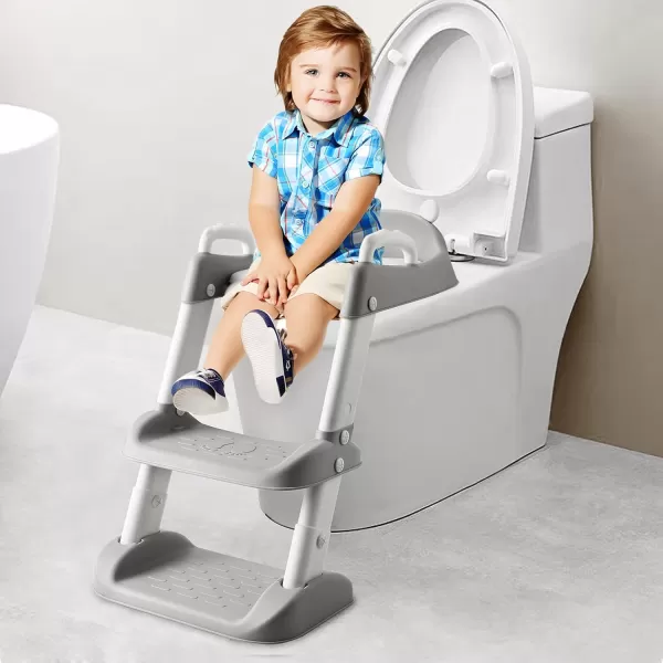 PandaEar Toilet Potty Training Seat with Step Stool Ladder Comfortable Safe Potty Seat with AntiSlip Pads Ladder for Kids Boys Girls Toddlers GreyGray