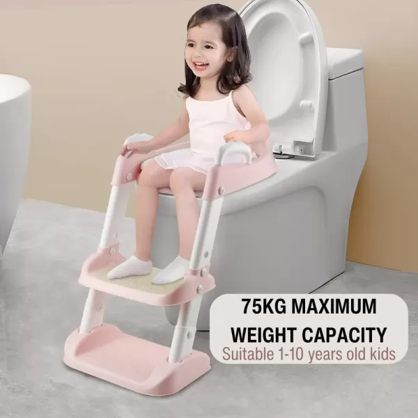 PandaEar Toilet Potty Training Seat with Step Stool Ladder Comfortable Safe Potty Seat with AntiSlip Pads Ladder for Kids Boys Girls Toddlers GreyPink