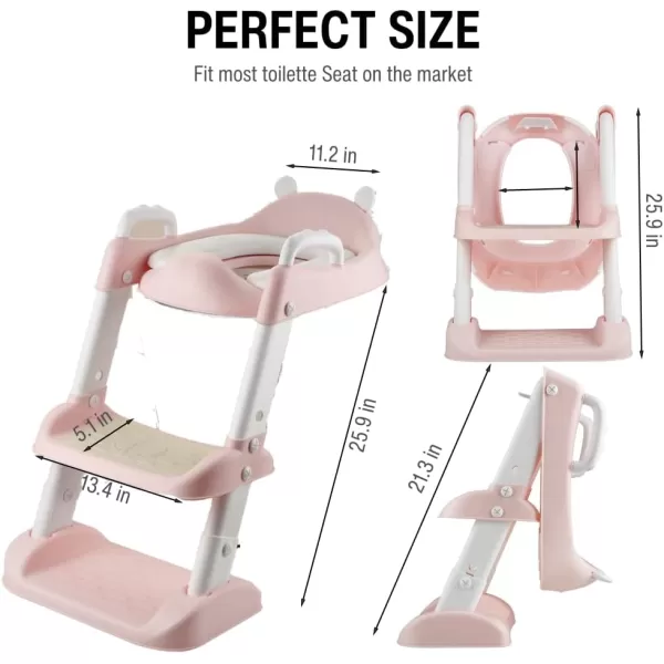 PandaEar Toilet Potty Training Seat with Step Stool Ladder Comfortable Safe Potty Seat with AntiSlip Pads Ladder for Kids Boys Girls Toddlers GreyPink