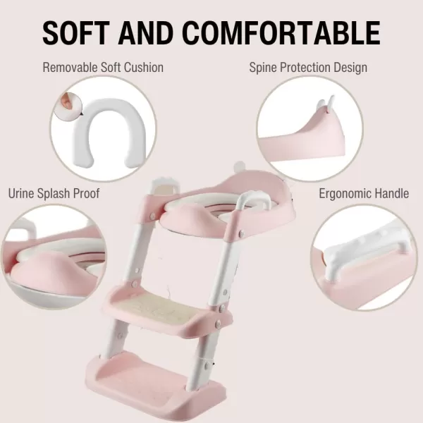 PandaEar Toilet Potty Training Seat with Step Stool Ladder Comfortable Safe Potty Seat with AntiSlip Pads Ladder for Kids Boys Girls Toddlers GreyPink
