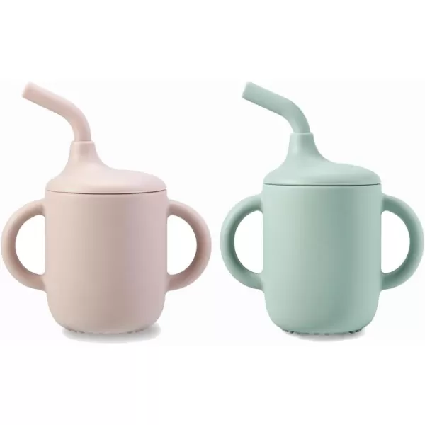 PandaEar 2 Pack 100 Tiny Silicone Drinking Training Cup with Handles ampamp Straw for Baby and Toddler Pink GreenPink Green