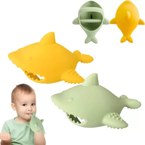 PandaEar 2 Pack Baby Teething Toys Silicone Baby Hand Teether Mitten for Babies 012 Months  Infant Hand Teether Chew Toys for Soothing Teething Pain Relief YellowGreen